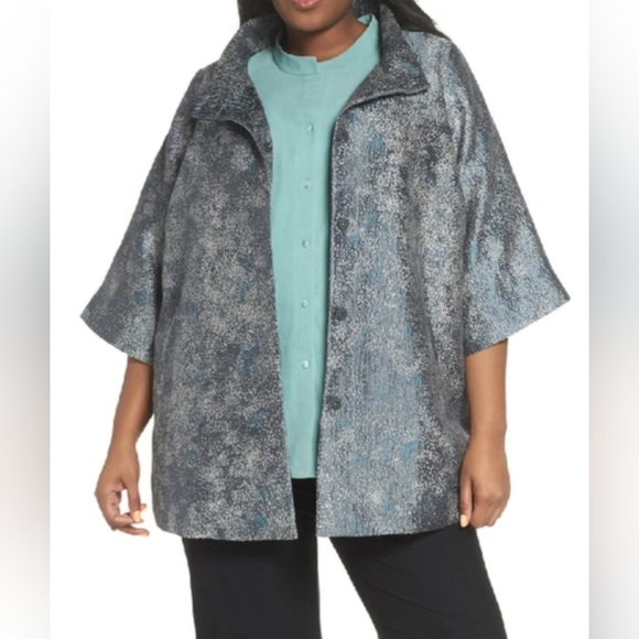 Eileen Fisher Cosmo Jacquard 3/4 Sleeve Silk Blend Jacket in Ash Size Medium - Picture 2 of 16